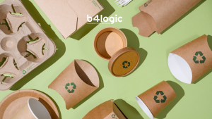 Várias embalagens com símbolo de Economia Circular